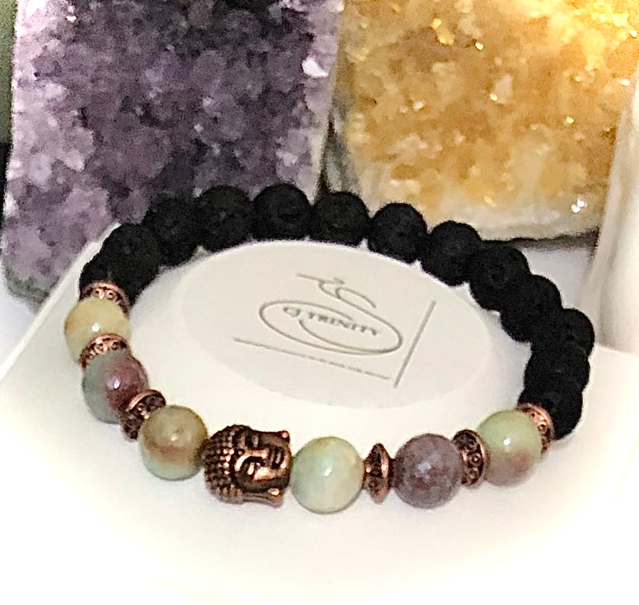 Copper Buddha - Unisex Lava & Gemstone Diffuser Bracelet - Choice of Gemstones