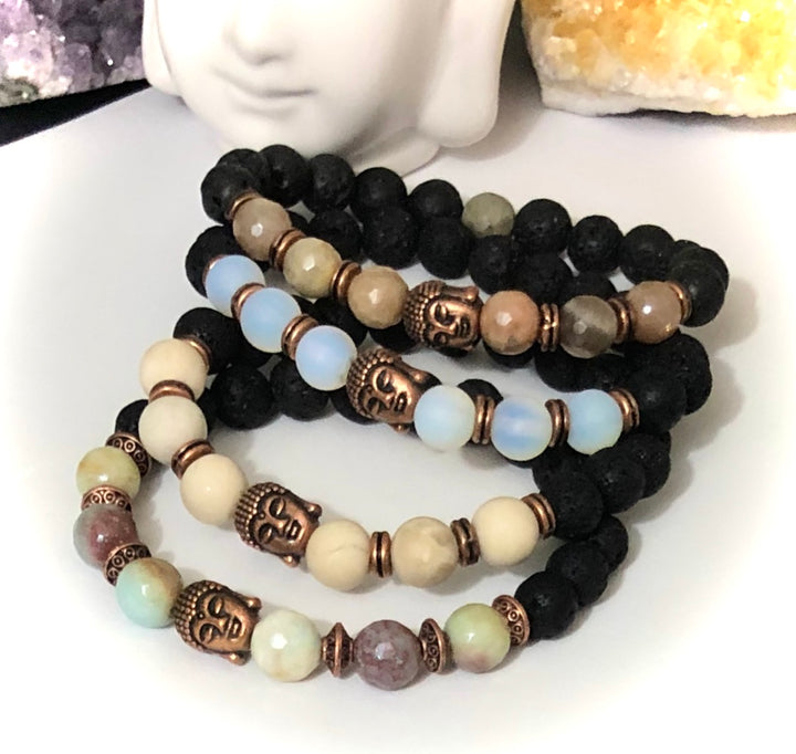 Copper Buddha - Unisex Lava & Gemstone Diffuser Bracelet - Choice of Gemstones