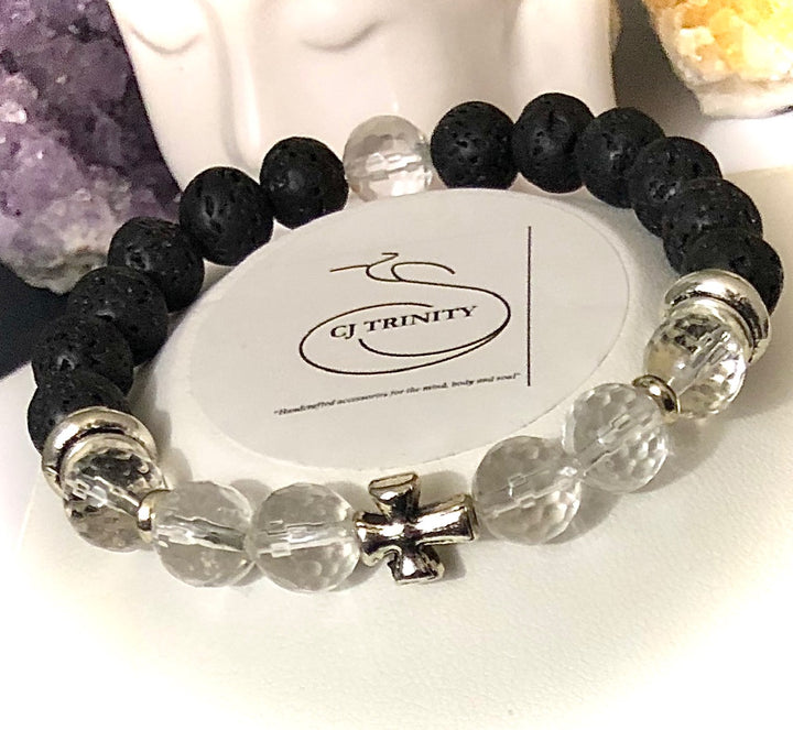 Ladies Cross Lava Diffuser Bracelet - Choice of Gemstone
