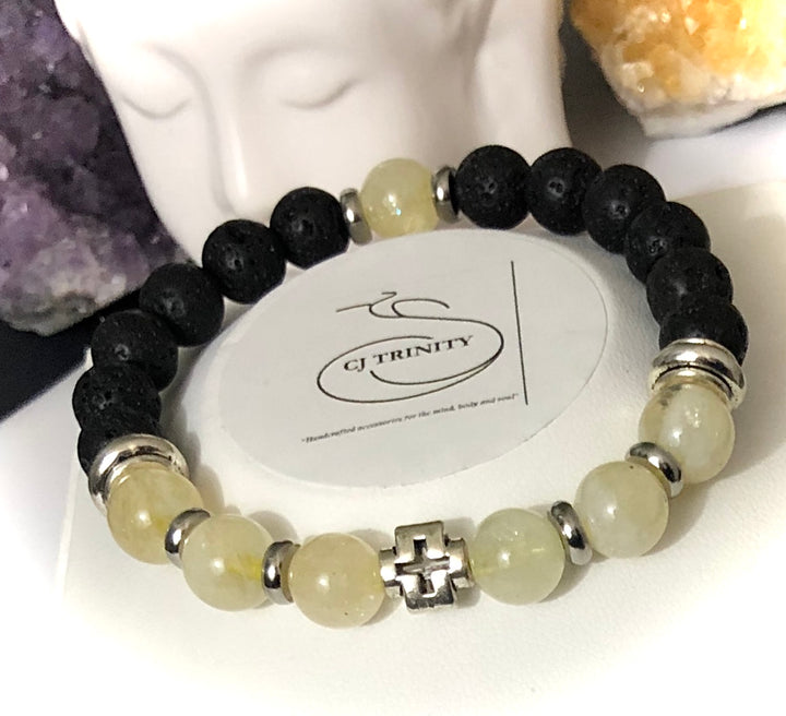 Ladies Cross Lava Diffuser Bracelet - Choice of Gemstone