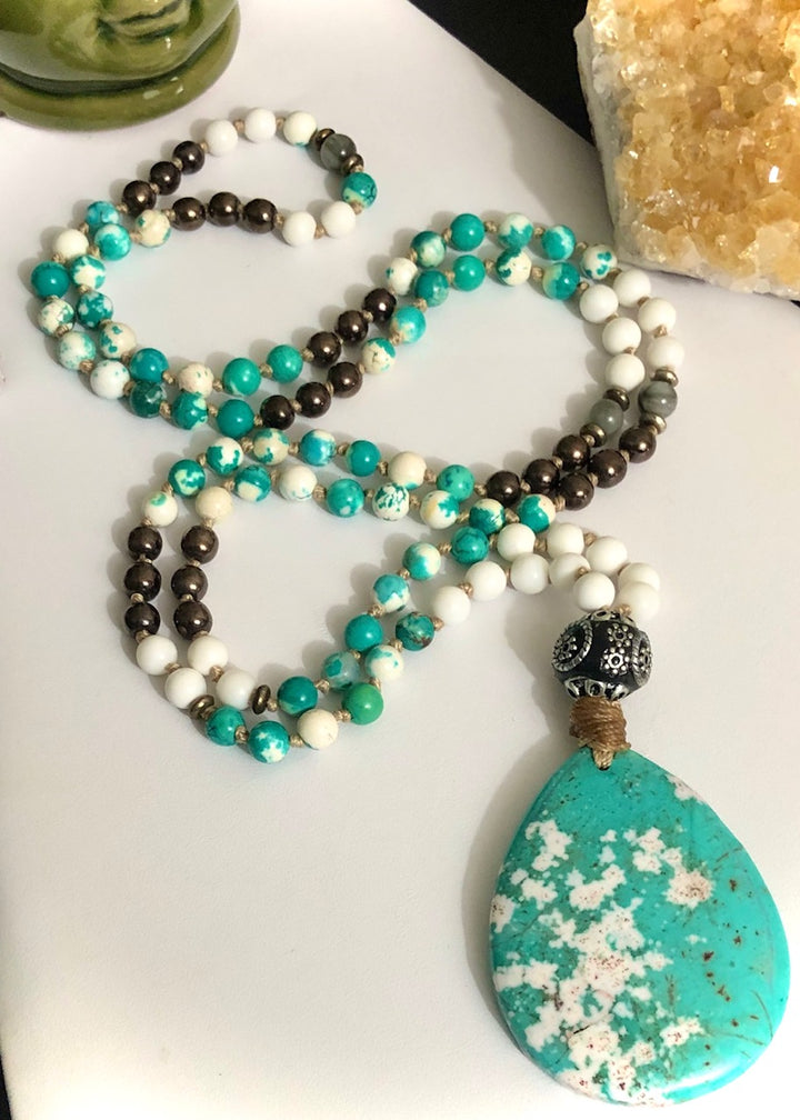 Earth & Sea Mala - Turquoise & Hematite - One of a Kind