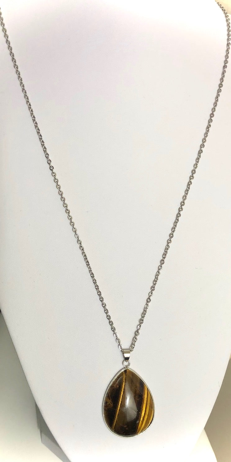 Long Teardrop Gemstone Necklaces - Stainless Steel - Choice of Focal Pendant