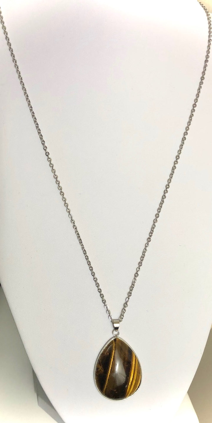 Long Teardrop Gemstone Necklaces - Stainless Steel - Choice of Focal Pendant