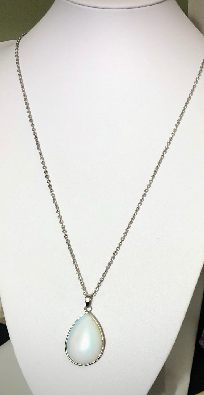 Long Teardrop Gemstone Necklaces - Stainless Steel - Choice of Focal Pendant