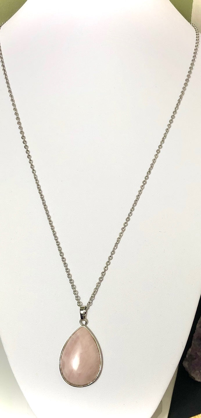 Long Teardrop Gemstone Necklaces - Stainless Steel - Choice of Focal Pendant