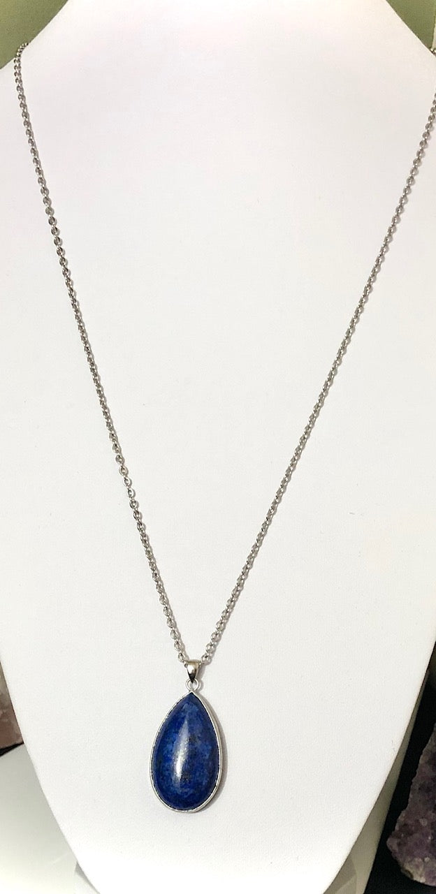 Long Teardrop Gemstone Necklaces - Stainless Steel - Choice of Focal Pendant