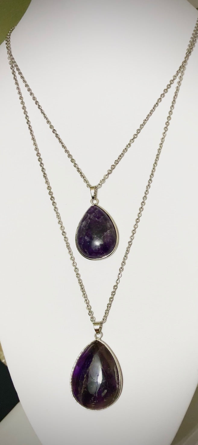 Long Teardrop Gemstone Necklaces - Stainless Steel - Choice of Focal Pendant