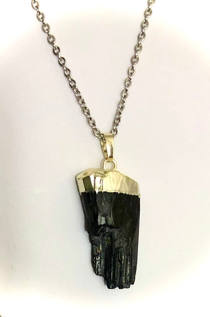 Unisex Raw Black Tourmaline Pendant Necklace - stainless Steel - Choice of 3 Necklaces
