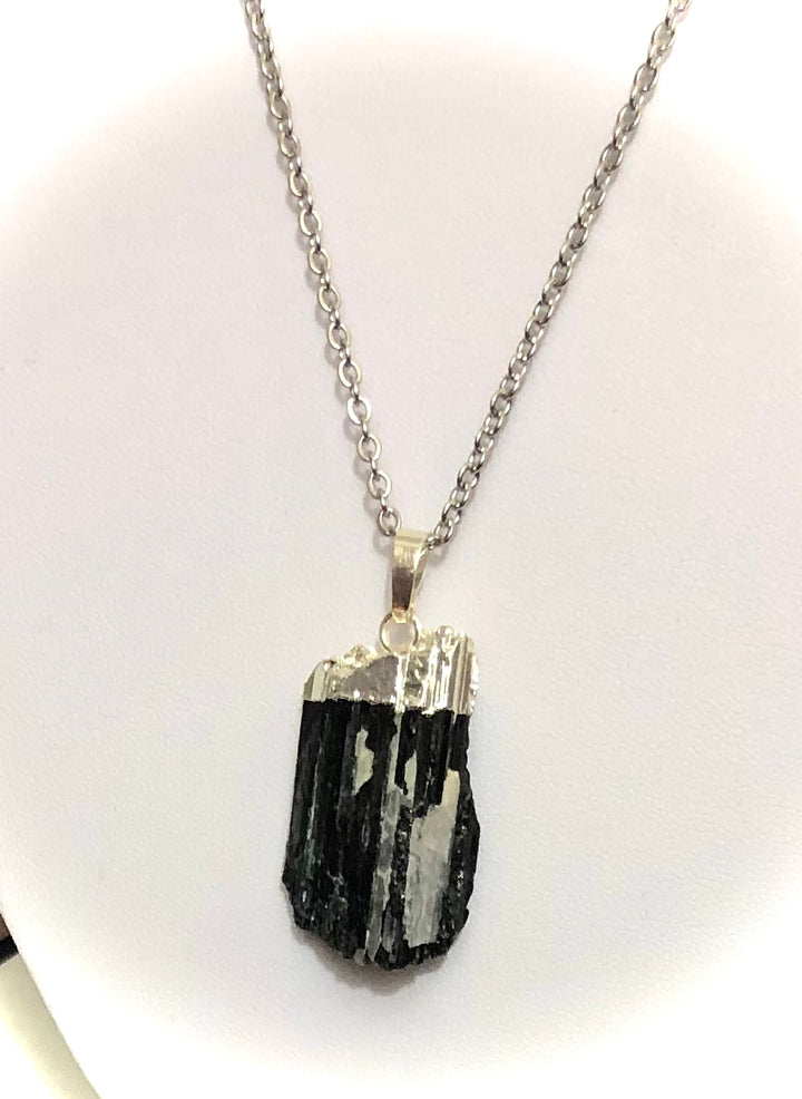 Unisex Raw Black Tourmaline Pendant Necklace - stainless Steel - Choice of 3 Necklaces