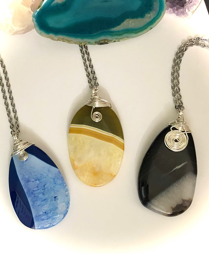 Agate Slice Pendant Necklace - 3 Colors - One of a Kind