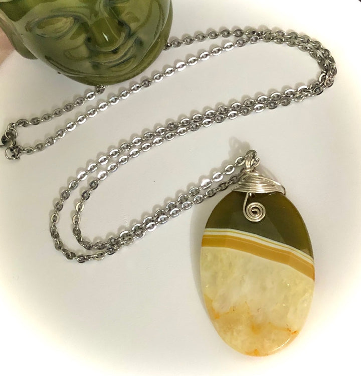 Agate Slice Pendant Necklace - 3 Colors - One of a Kind