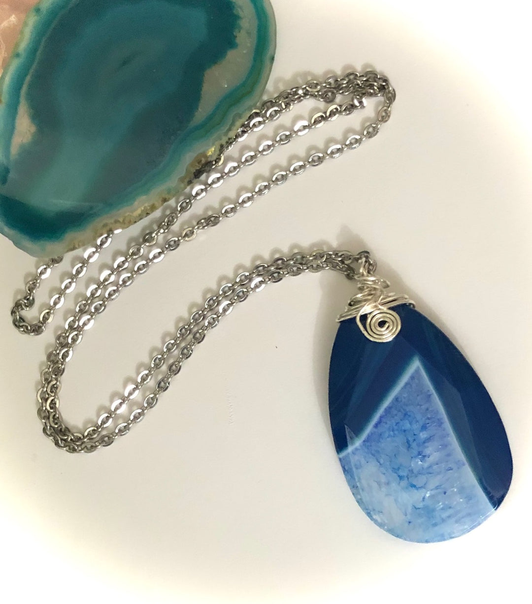 Agate Slice Pendant Necklace - 3 Colors - One of a Kind