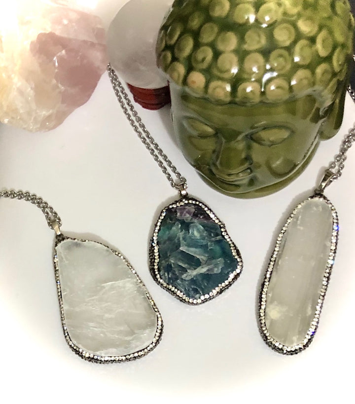 Pavé Framed Large Gemstone Pendant Necklace - Choice of Stone - One of a KInd