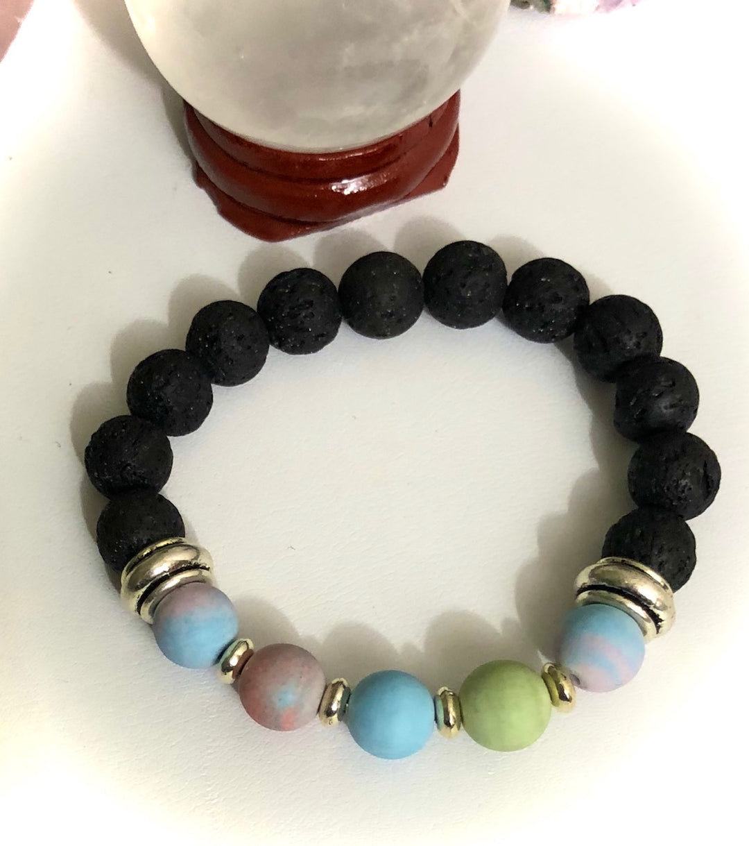 Kid's Pastel Color Gemstones & Lava Stones Diffuser Bracelet - Choice of Style