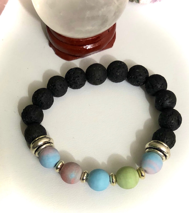 Kid's Pastel Color Gemstones & Lava Stones Diffuser Bracelet - Choice of Style