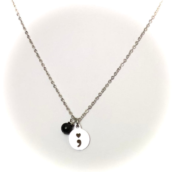 Mental Health Awareness Charm Necklace -Stainless Steel - Semi-Colon - Choice of Style and Gemstone