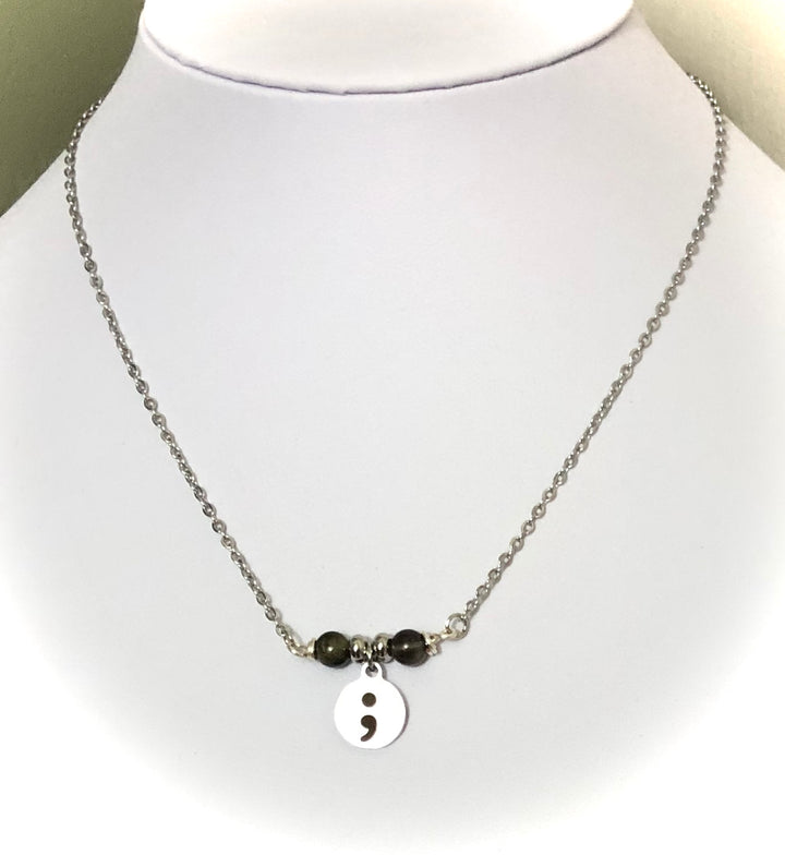 Mental Health Awareness Charm Necklace -Stainless Steel - Semi-Colon - Choice of Style and Gemstone