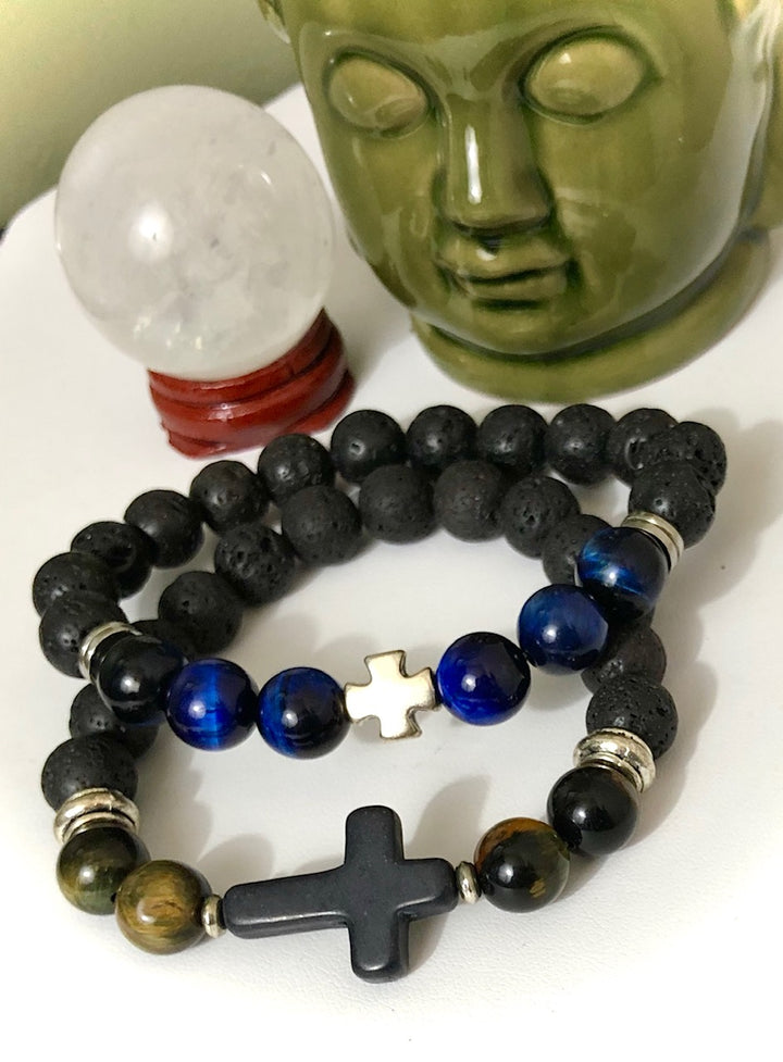 Men's Cross - Lava Stone Diffuser Bracelet - 2 Styles