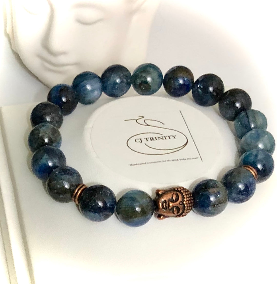 Unisex Blue Kyanite Gemstone Buddha Bracelet- Choice of Buddha Bead