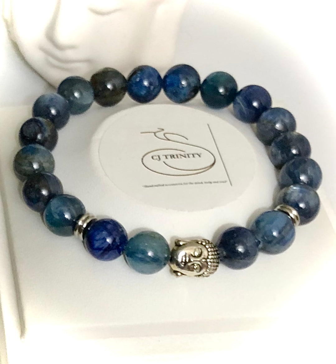 Unisex Blue Kyanite Gemstone Buddha Bracelet- Choice of Buddha Bead