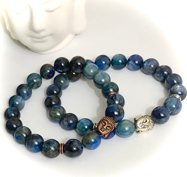 Unisex Blue Kyanite Gemstone Buddha Bracelet- Choice of Buddha Bead
