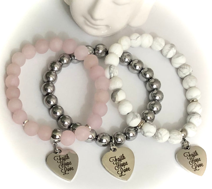 'Faith, Hope, Love' - Gemstone Charm Bracelet - Choice of Gemstone