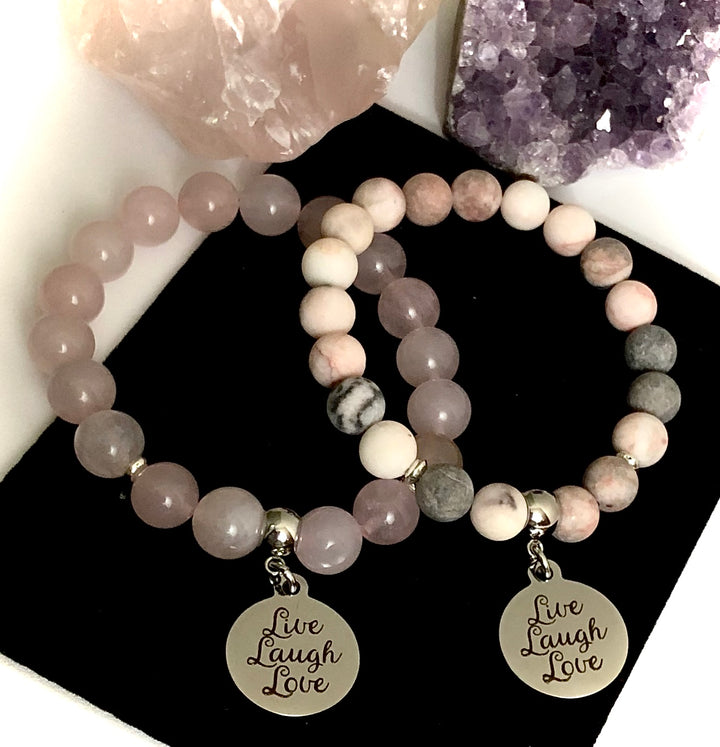 'Live, Laugh, Love' - Gemstone Charm Bracelet - Choice of Gemstone