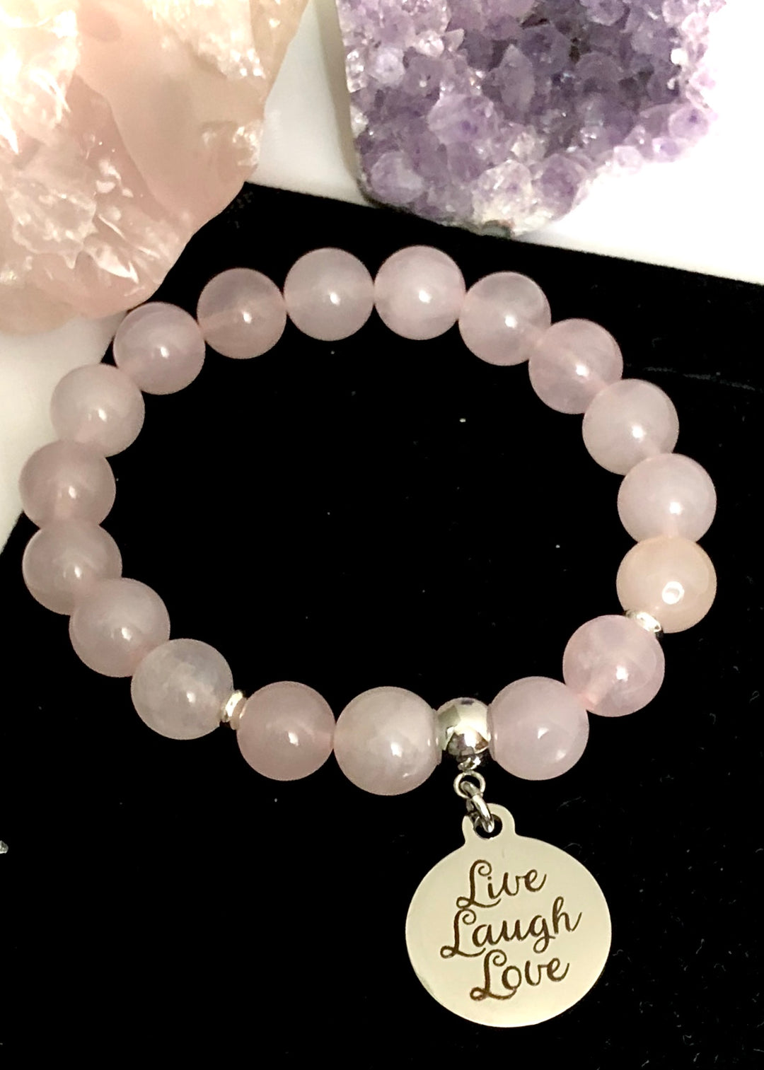 'Live, Laugh, Love' - Gemstone Charm Bracelet - Choice of Gemstone