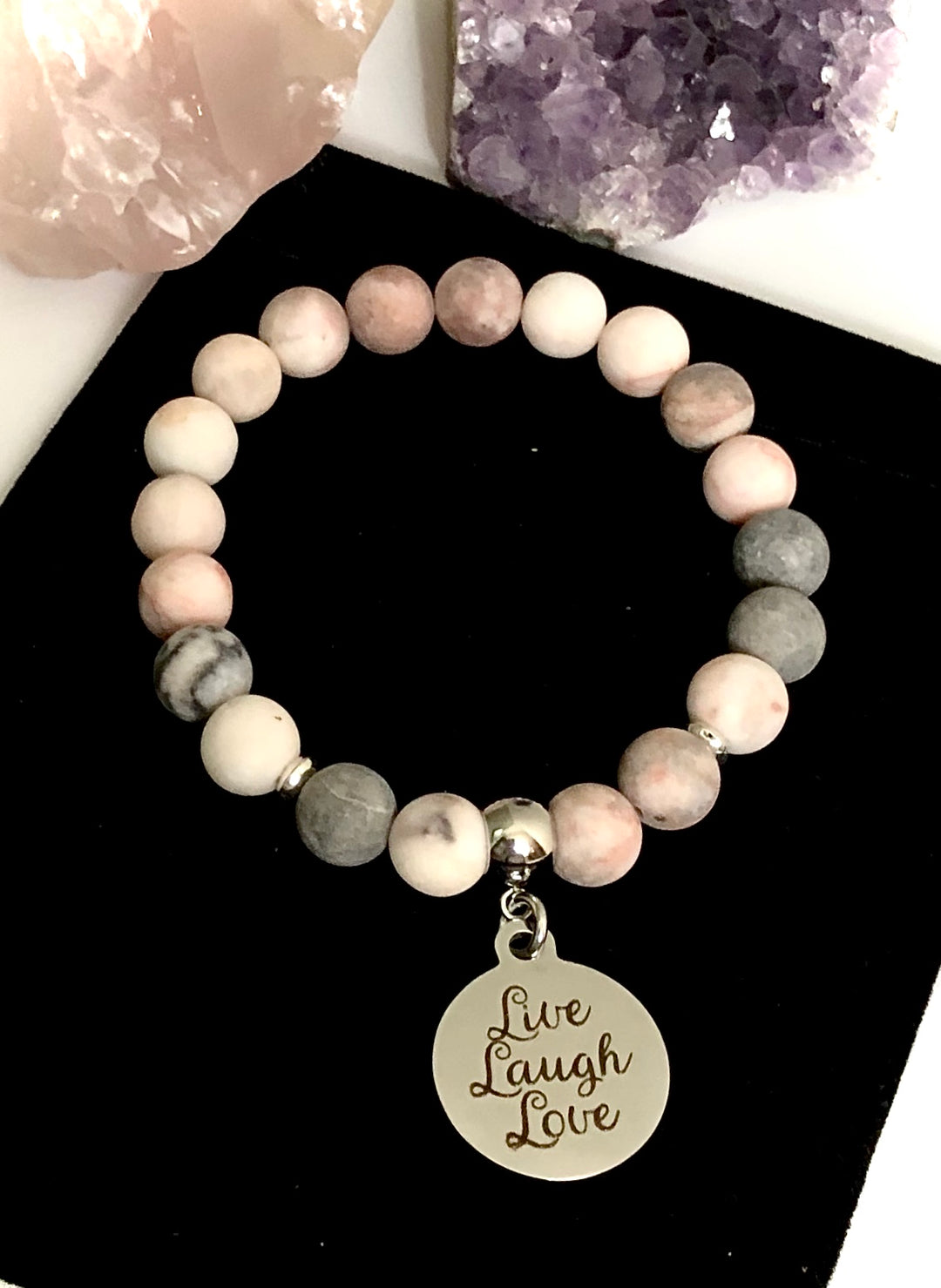 'Live, Laugh, Love' - Gemstone Charm Bracelet - Choice of Gemstone