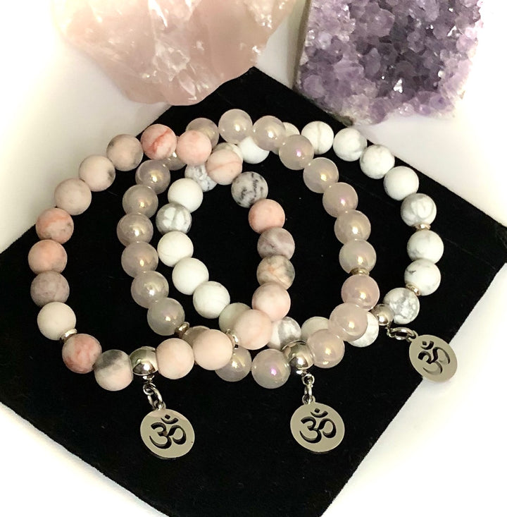 'OM' - Gemstone Charm Bracelet - Choice of Gemstone