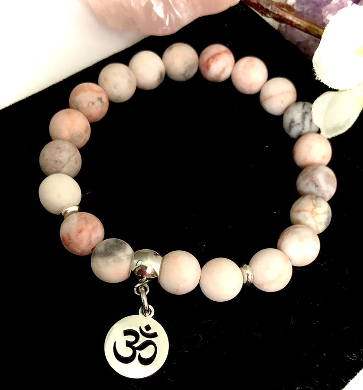 'OM' - Gemstone Charm Bracelet - Choice of Gemstone