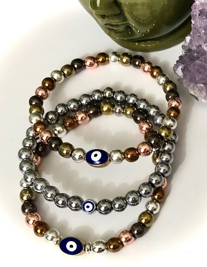 Evil Eye - Hematite - Classic Protective Stacking Bracelet - Choice of Style
