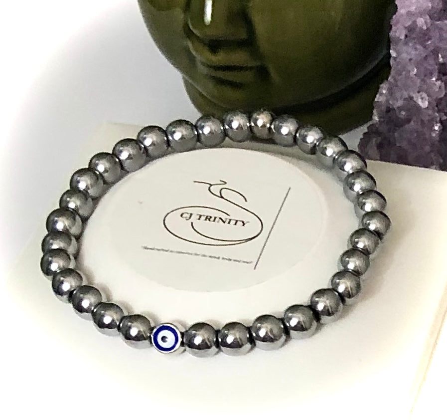 'Best Friends' - Gemstone Charm Bracelets with Hematite Evil Eye Stacking Bracelet - Sold Seperately