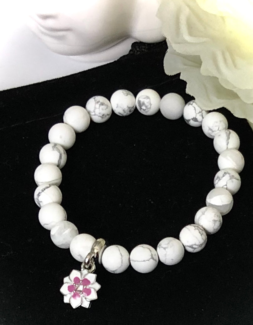 Silver Lotus - Dangle Charm - Gemstone Bracelet - Choice of Gemstone