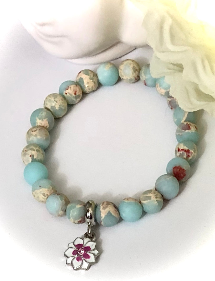 Silver Lotus - Dangle Charm - Gemstone Bracelet - Choice of Gemstone