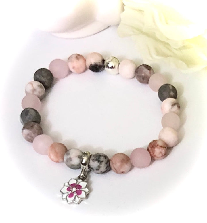 Silver Lotus - Dangle Charm - Gemstone Bracelet - Choice of Gemstone