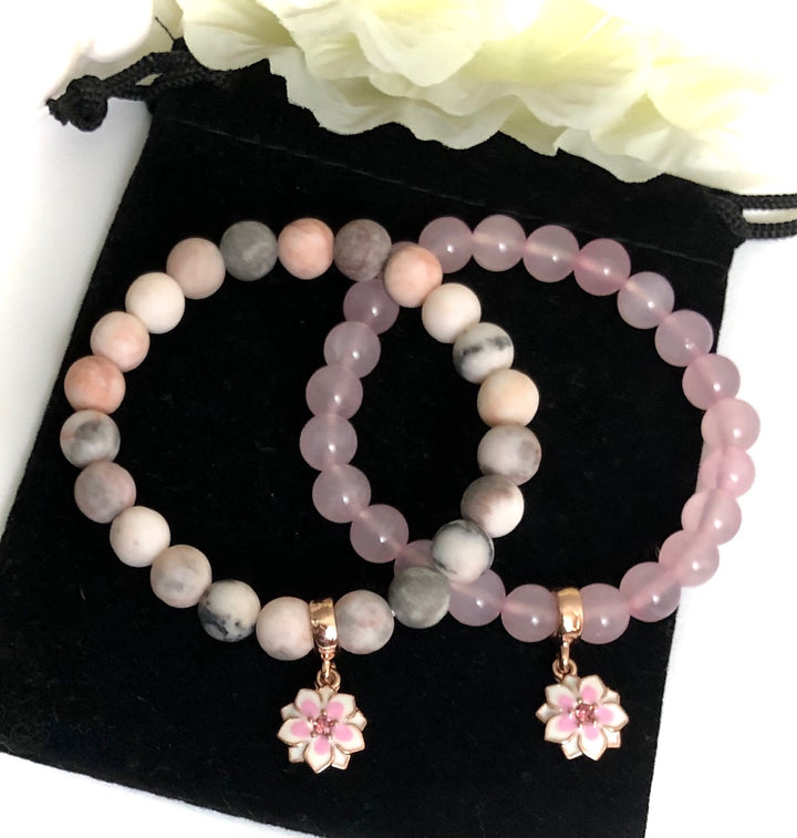 Rose Gold - Lotus Dangle Charm - Gemstone Bracelet - Choice of Gemstone