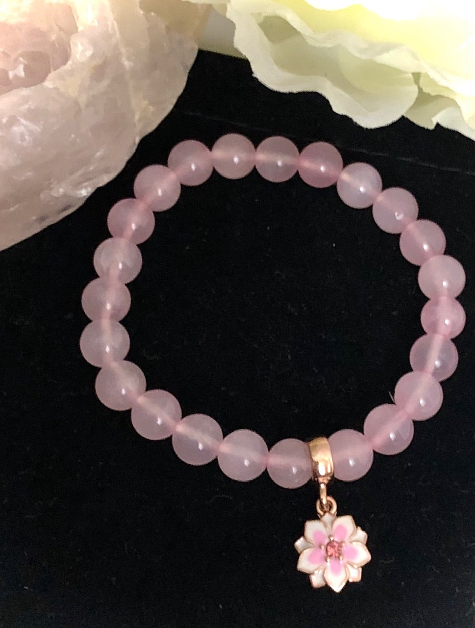 Rose Gold - Lotus Dangle Charm - Gemstone Bracelet - Choice of Gemstone