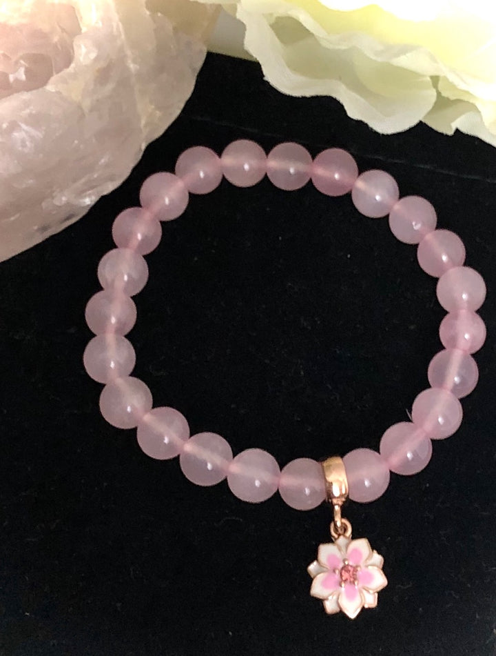 Rose Gold - Lotus Dangle Charm - Gemstone Bracelet - Choice of Gemstone