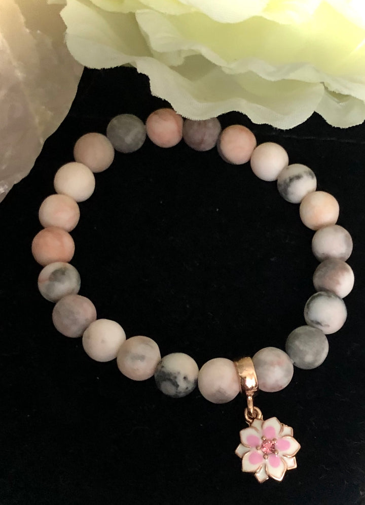 Rose Gold - Lotus Dangle Charm - Gemstone Bracelet - Choice of Gemstone