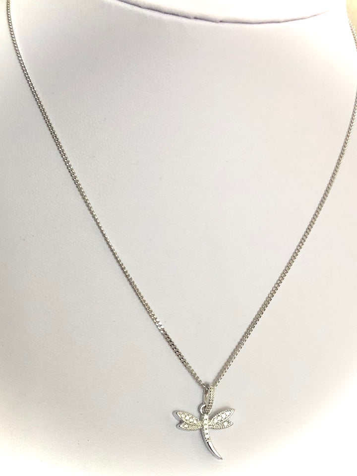 Sterling Silver - Pavé Dragonfly Charm Necklace - 16" chain