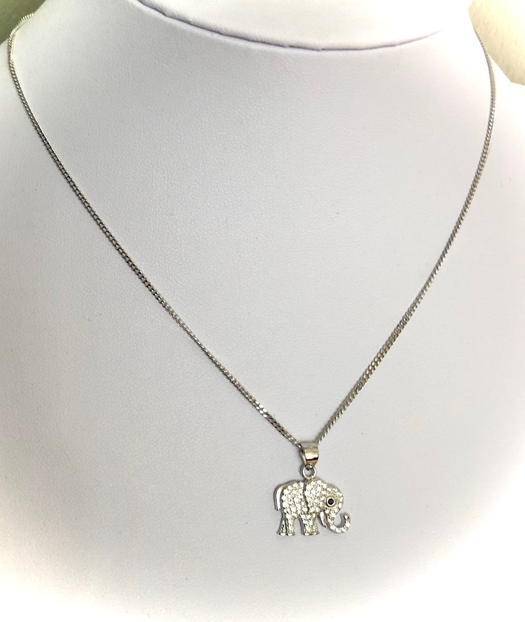Sterling Silver - Pavé Elephant Charm Necklace - 16" chain