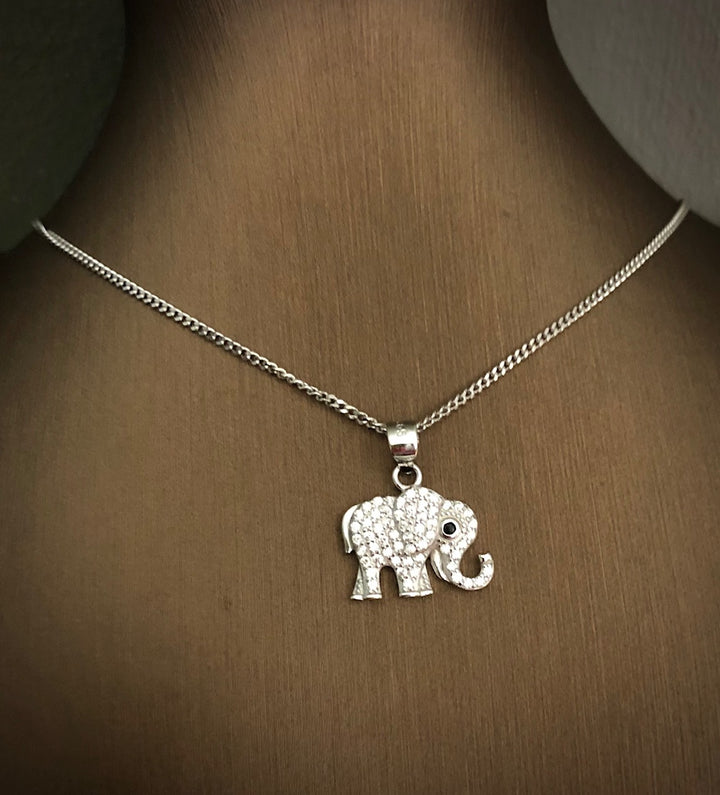 Sterling Silver - Pavé Elephant Charm Necklace - 16" chain