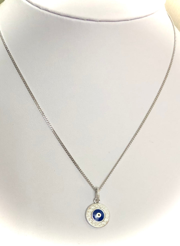 Sterling Silver - Round Evil Eye Charm Necklace - 16" chain