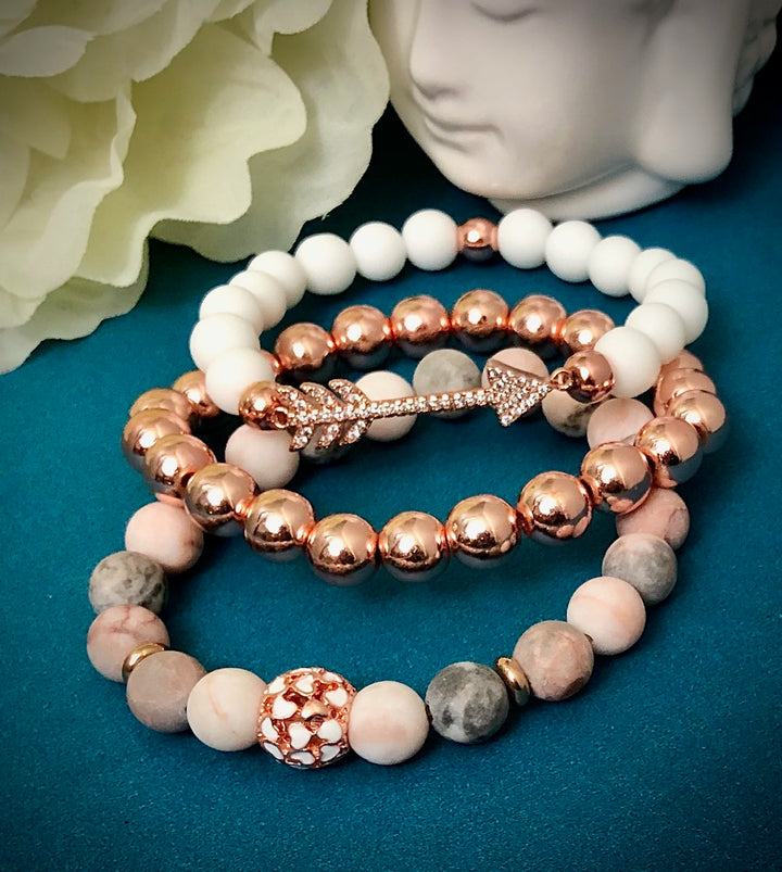 'Follow Your Heart' - Pavé Rose Gold - Gemstone Bracelet Set - Bracelets Sold Separately or as a SET of 3 Bracelets