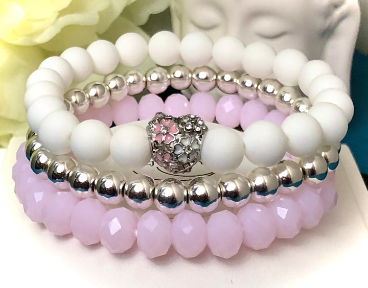 'Make My Heart Blush' - Gemstone Bracelet Set - SET of 3 Bracelets