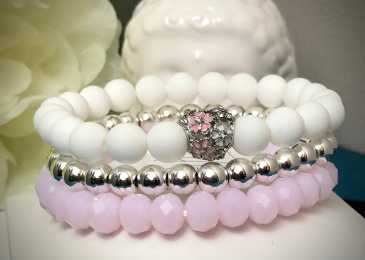 'Make My Heart Blush' - Gemstone Bracelet Set - SET of 3 Bracelets