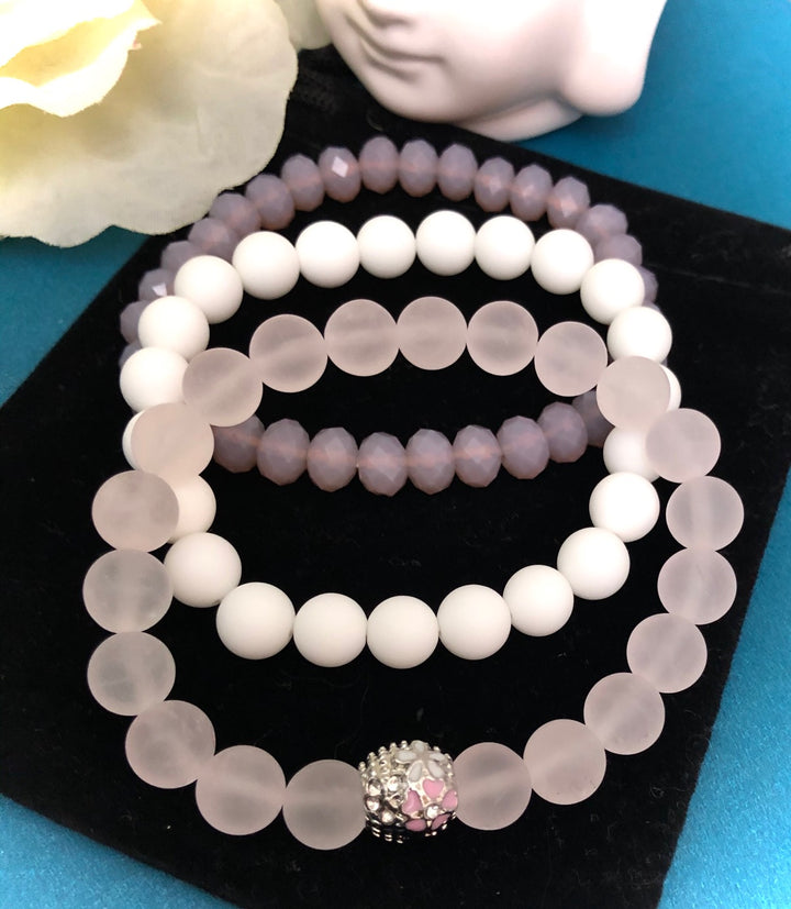 'Blush & Bloom' - Gemstone Bracelet Set - SET of 3 Bracelets