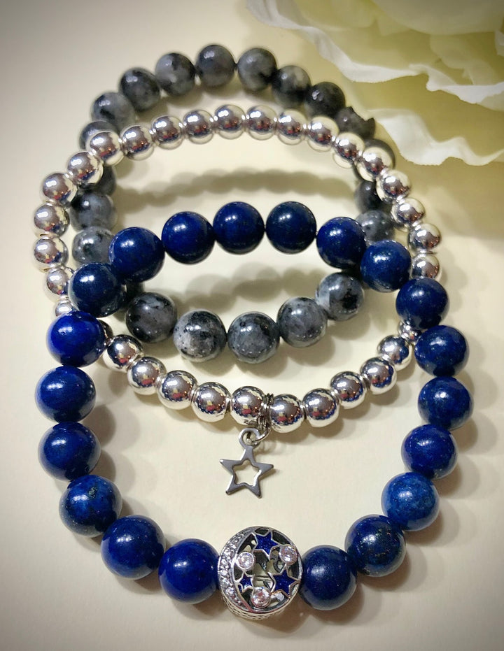 'Starry Night' - Protection, Love, Strength & Creativity- Gemstone Bracelet Set - SET of 3 Bracelets