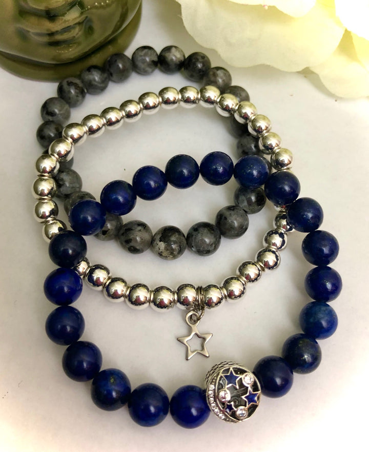'Starry Night' - Protection, Love, Strength & Creativity- Gemstone Bracelet Set - SET of 3 Bracelets